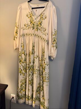Boho Lemon Print Maxi Dress - Cream/Yellow